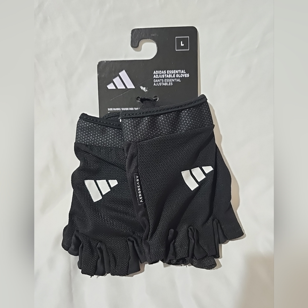 NWT Adidas Womens Large Aeroready Adjustable Essential Gloves Gym Workout Black